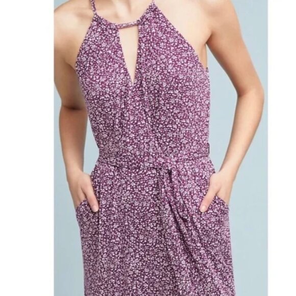 Maeve Anthropologie Claremont Halter Floral Women's Jumpsuit Wide Leg Medium - Picture 2 of 8